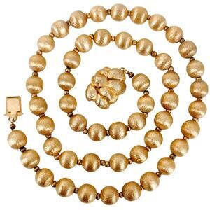 Signed Castlecliff Mid Century Gold Tone Beaded Cocktail Evening Necklace VTG